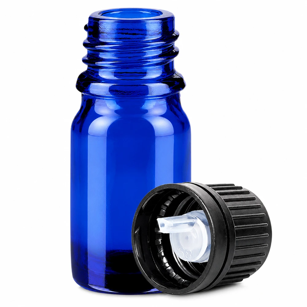 Flacon compte-goutte 5ml 1mm noir OV BlueLine UT18/5 Petit flacon doseur bleu de 5 ml avec bouchon noir pour des gouttes précises