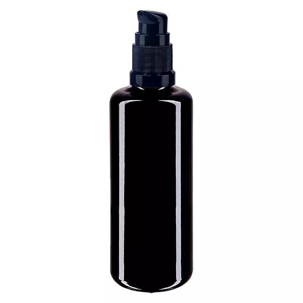 Flacon de pharmacie violet 100ml bouchon pompe noir Std Flacon de pharmacie violet 100ml bouchon pompe noir Std