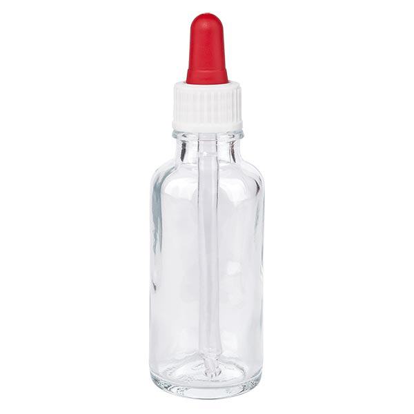 Flacon clair 30 ml + pipette rouge et blanche standard