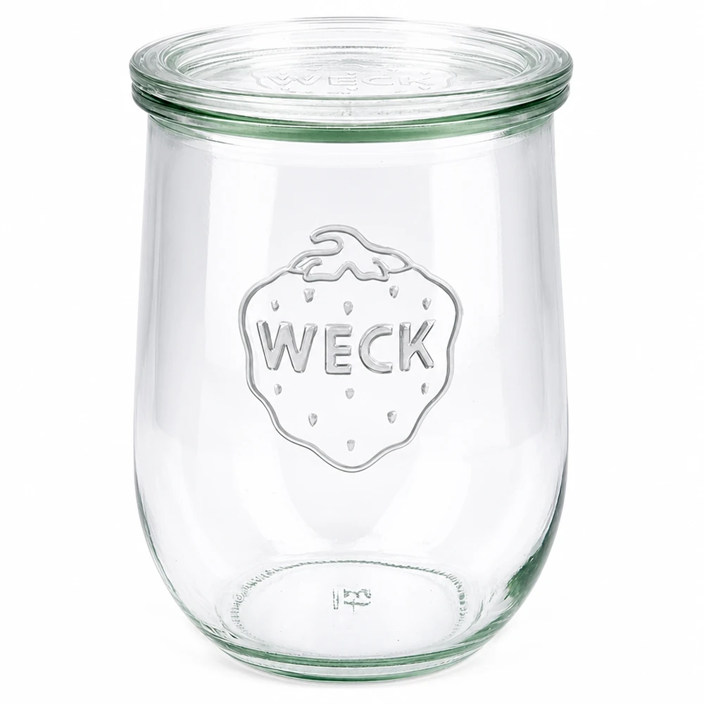 1062ml bocal tulipe avec bouchon en verre WECK RR100 WECK Pot tulipe 1062ml avec couvercle en verre RR100 Pot de conservation transparent avec logo WECK en relief