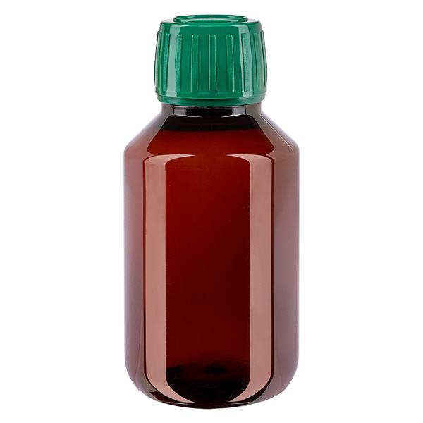 Bouteille PET 100ml avec bouchon vert,bouchon d'inviolabilité
