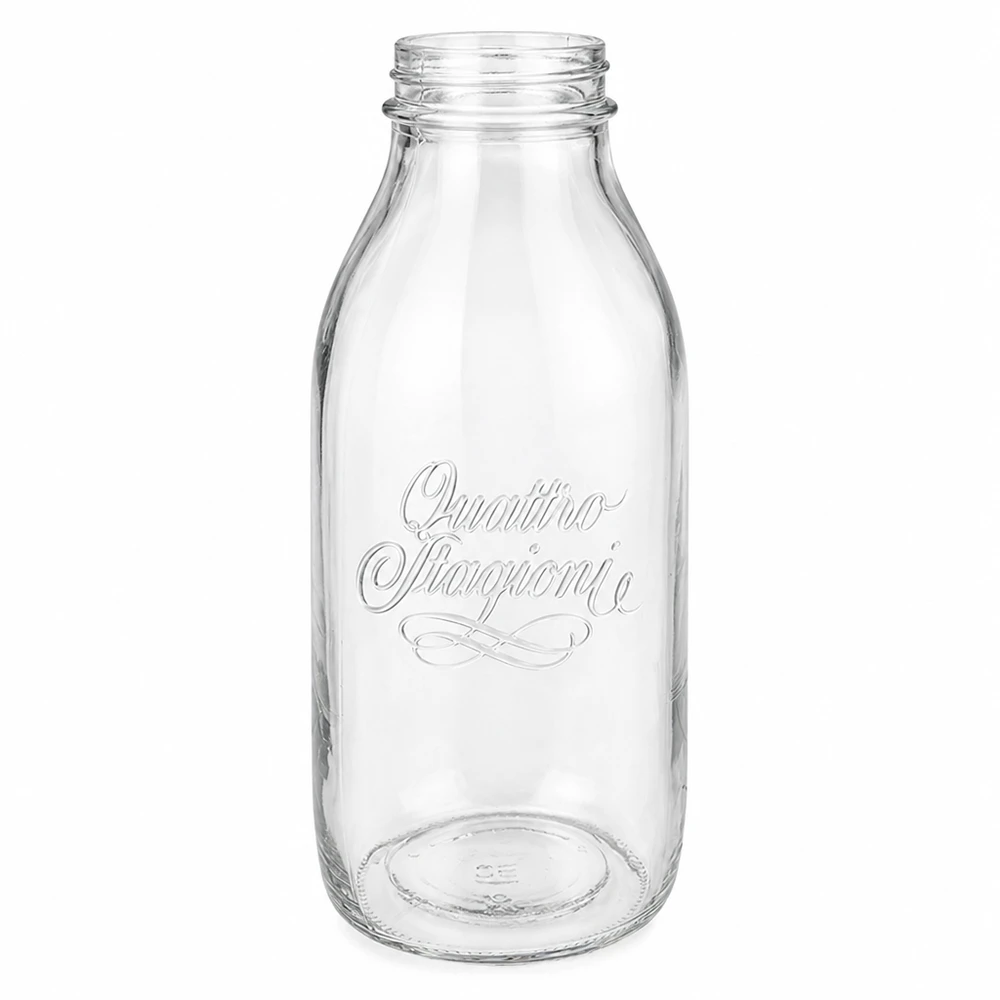 Bormioli Rocco Quattro Stagioni Bouteille en verre à col large 1000ml avec logo en relief transparent vide