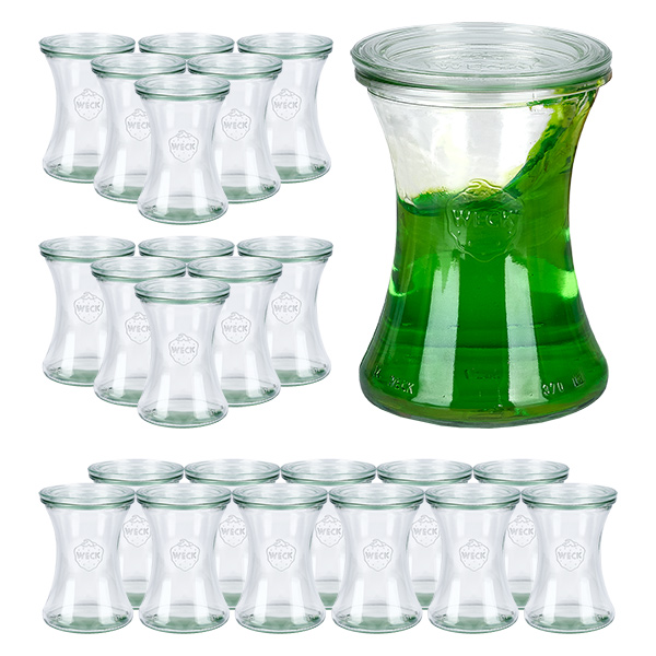 Set de 24 bocaux Weck 370ml verre d'épicerie fine avec 24 couvercles en verre