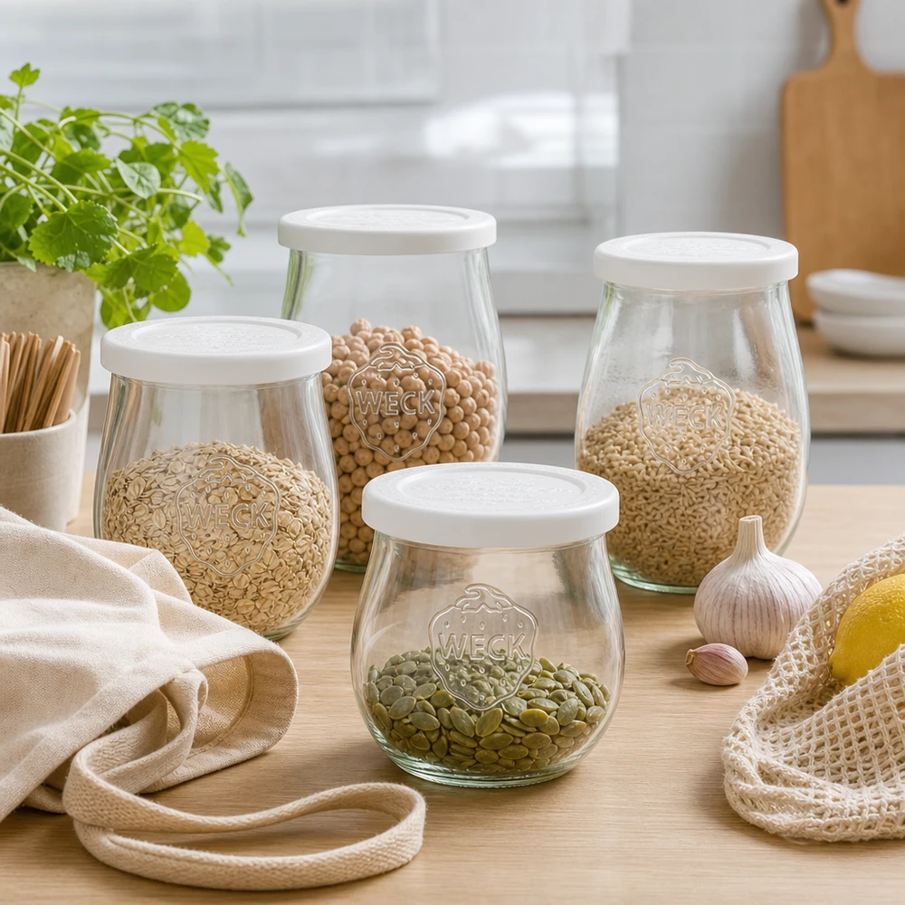 Bocal en forme de tulipe de 220 ml avec couvercle hermétique WECK RR60 WECK Pot tulipe 220ml RR60 Set rempli de légumes secs - Pots à provisions pour la cuisine Conservation Décoration