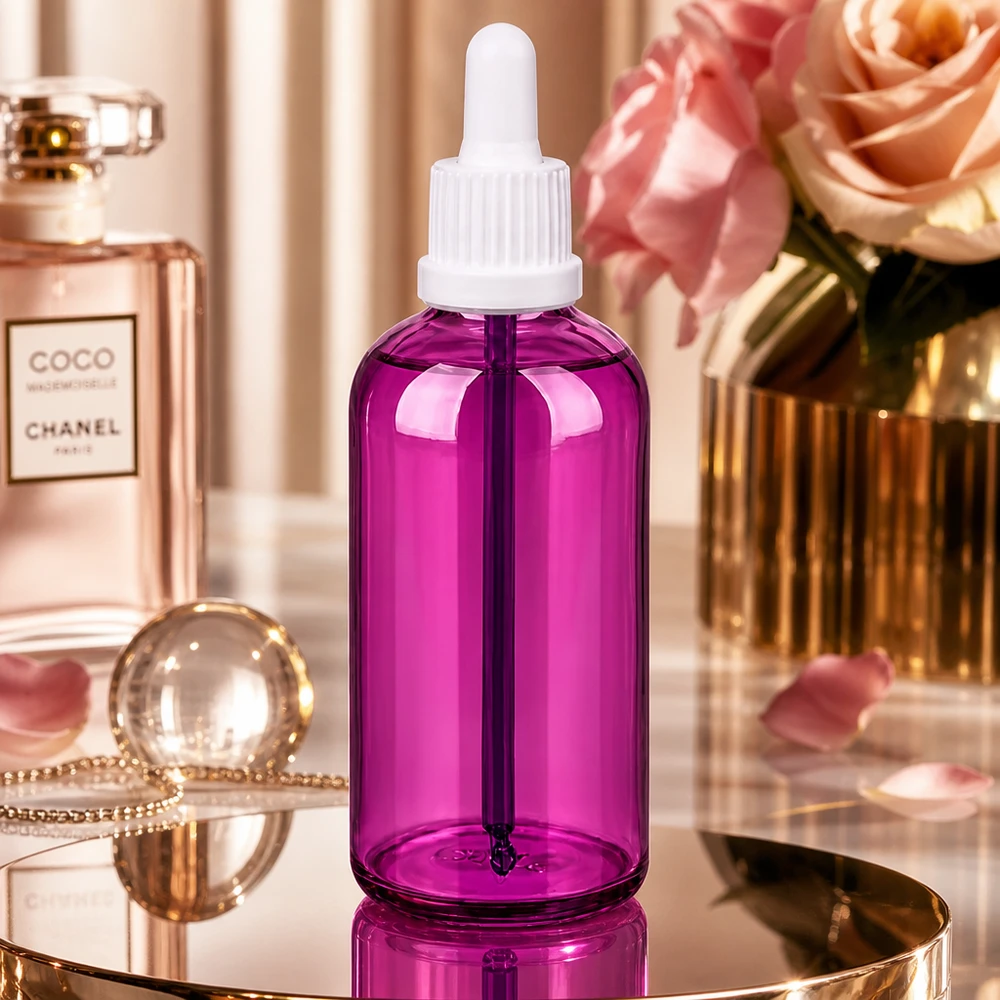 Flacon pipette 100ml blanc originalité bouchon à vis PurpleLine UT18/100 Flacon pipette 100ml transparent violet avec filetage UT18 pour dosage professionnel