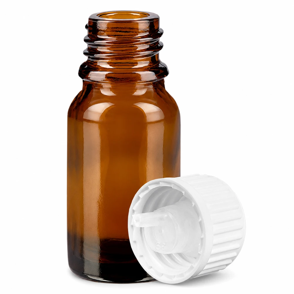 10ml flacon compte-gouttes 0.9mm blanc STD BrownLine UT18/10 Flacon de pharmacie de 10ml en verre brun anti-UV avec compte-gouttes blanc ouverture 0.9mm