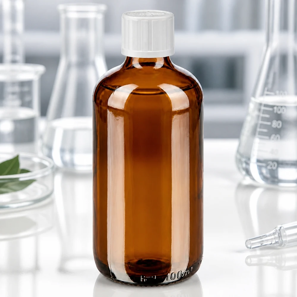 Flacon opac若 100 ml en verre d'apothicaire avec bouchon KiSi et doseur de 1,2 mm