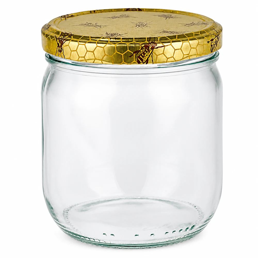Pot à miel vide de 500g avec couvercle à visser doré en nid d'abeille pour l'apiculture et le conditionnement du miel