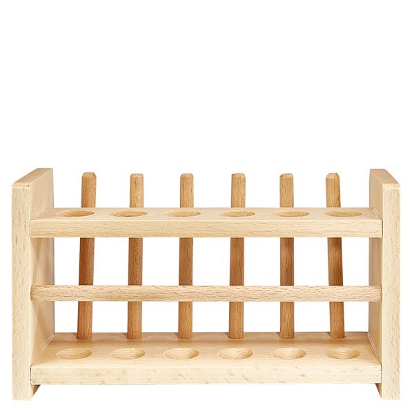 Portoirs pour tubes à essai en bois, pour tubes jusqu'à env. 18 mm Ø pour 6 tubes, avec 6 tiges