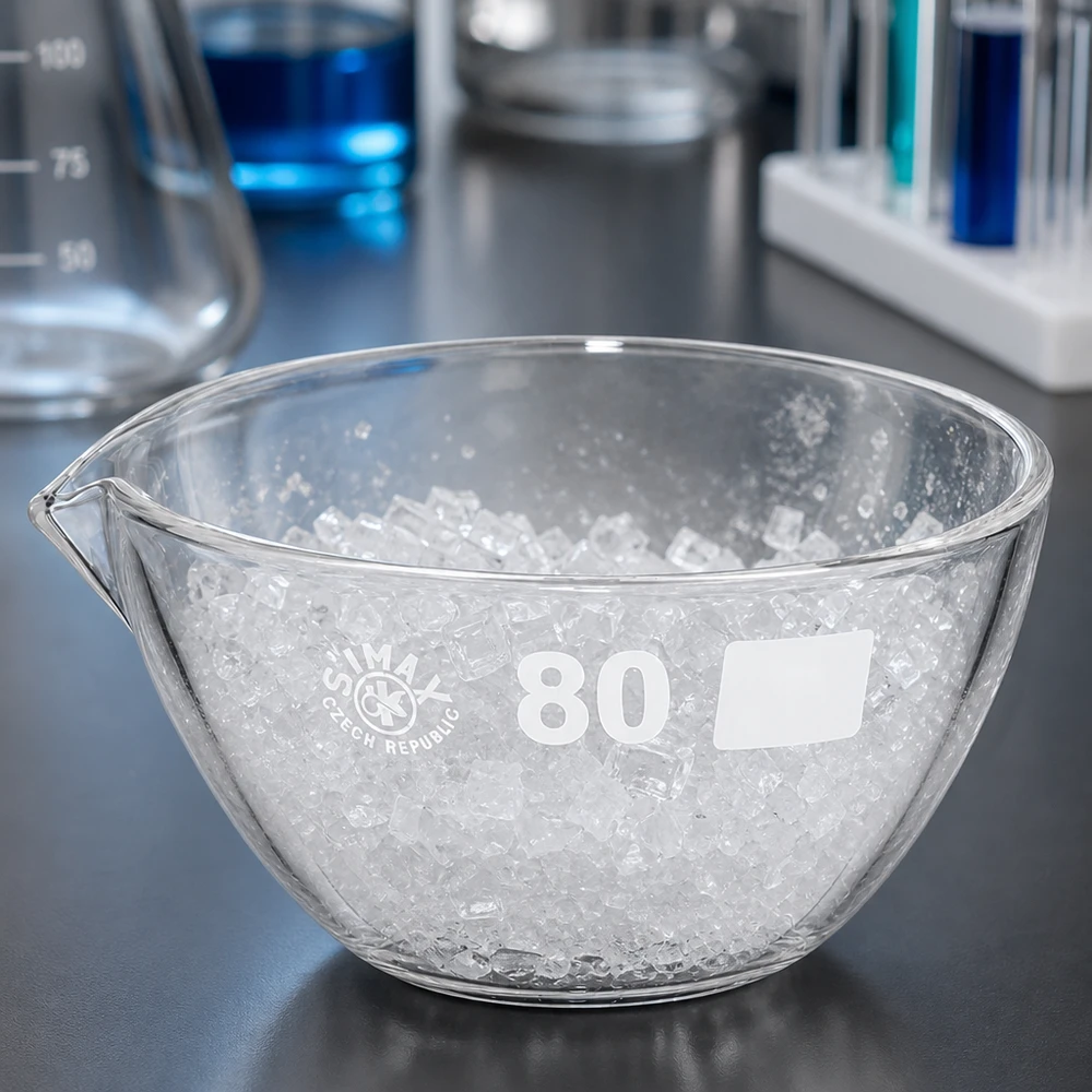Capsule d’évaporation 90 ml en verre borosilicate, avec bec verseur Bol en verre pour évaporation 90ml borosilicate avec bec verseur idéal pour les processus d'évaporation en laboratoire