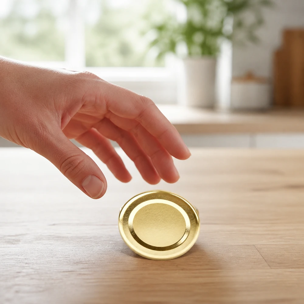 Couvercle Twist-Off brillant 48 mm doré TO48 BasicSeal UniTwist, vu de dessus