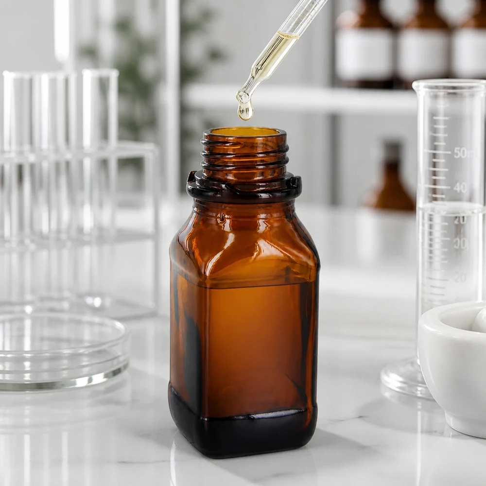 Flacon en verre brun de 100 ml pour vos substances précieuses Flacon en verre brun de 100 ml pour vos substances précieuses