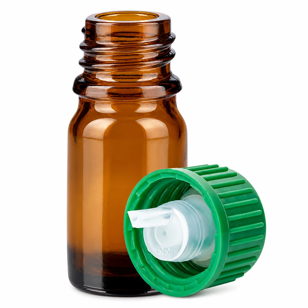 Flacon compte-goutte 5ml 0.8mm vert STD BrownLine UT18/5 Bouteille en verre brun de 5ml avec compte-gouttes de 0.8mm et bouchon à vis vert pour l'aromathérapie