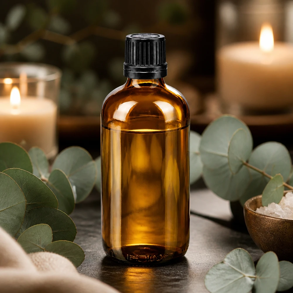 Flacon de pharmacie brun 100ml bouchon compte-gouttes 1mm noir bouchon d'inviolabilité Flacon de pharmacie brun de 100 ml avec compte-gouttes de 1 mm, à côté de bougies et de sel marin