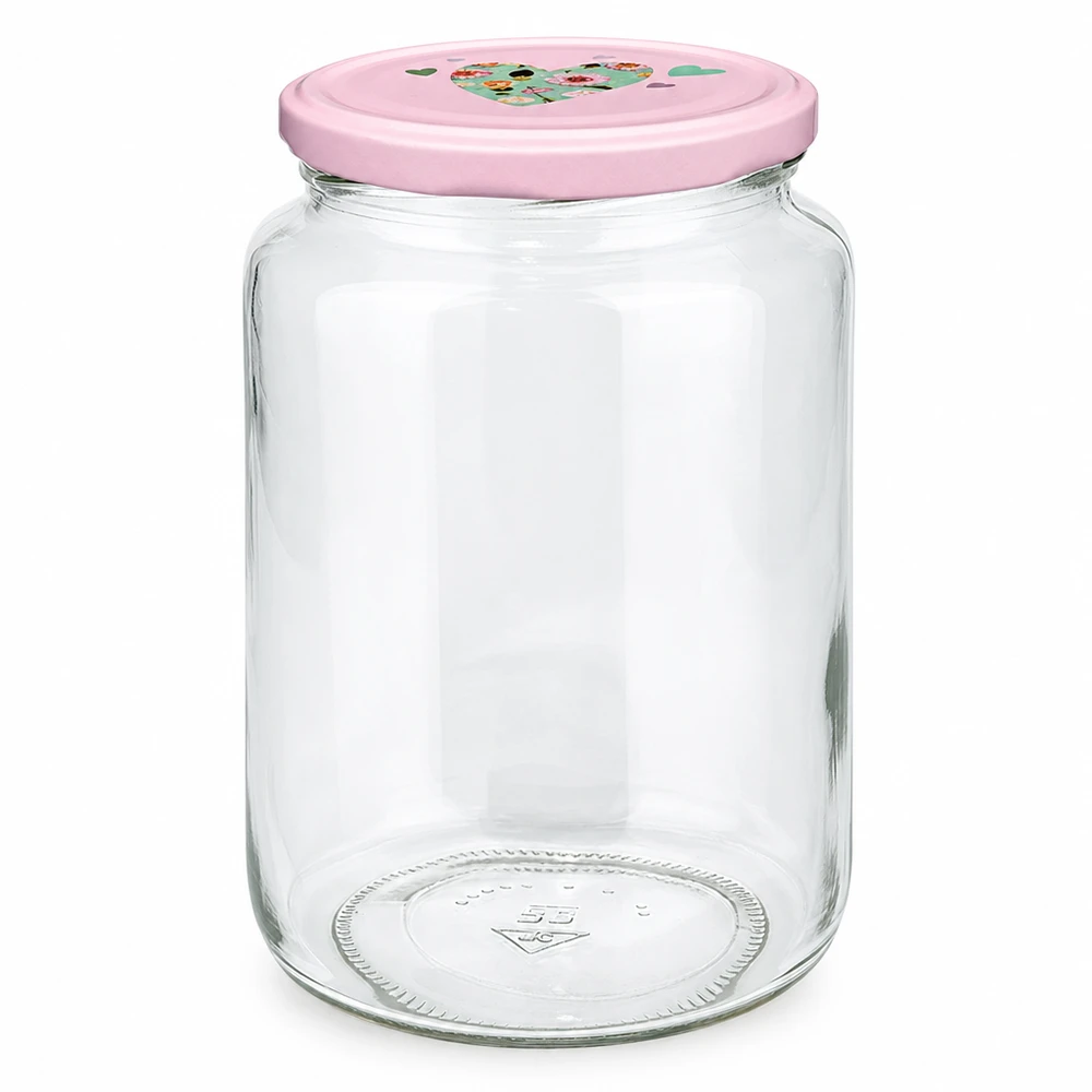Pot rond 795 ml + couvercle BasicSeal rose cur UNiTWIST Rundglas 795ml mit rosa BasicSeal Deckel Herz-Motiv Einmachglas Vorratsglas mit Twist-Off Verschluss leer