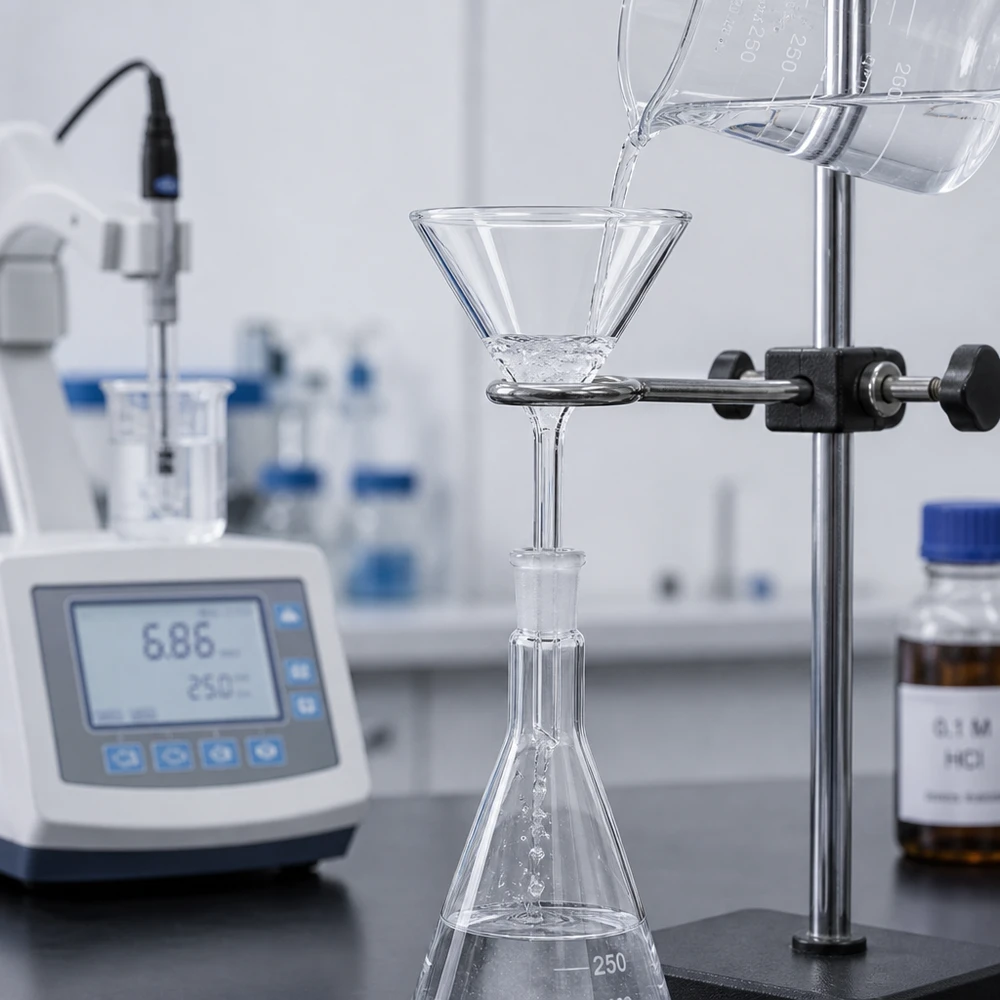 Entonnoir précis de 55 mm en verre sodocalcique avec manche court pour un dosage exact en laboratoire et en cuisine