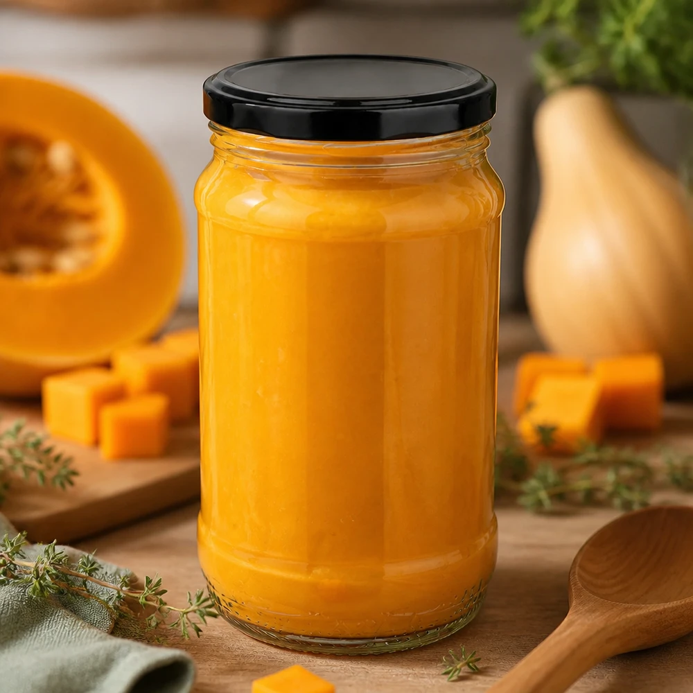 Bocal rond en verre de 370 ml + BasicSeal noir UNiTWIST Bocal rond UNiTWIST BasicSeal de 370 ml avec couvercle noir hermétique, idéal pour la mise en conserve de purée de légumes