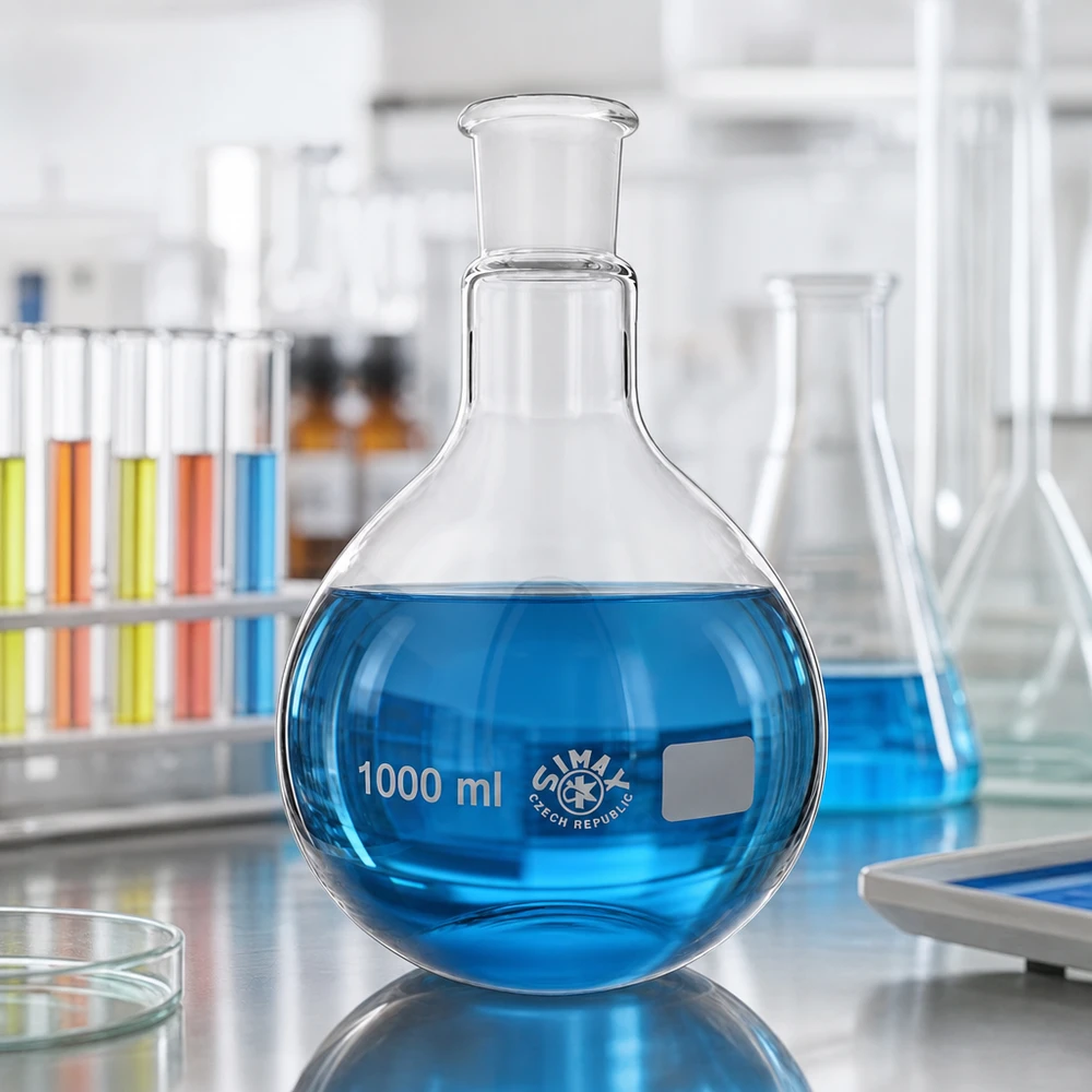 Ballon à fond plat 1000 ml à col large, en verre borosilicate avec rodage normalisé 29/32 Ballon rond scientifique d'une capacité de 1000ml idéal pour la distillation et les réactions