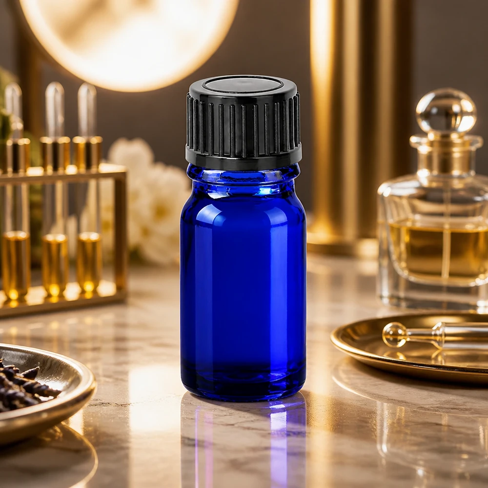 Flacon 5ml 11mm SV noir STD BlueLine UT18/5 Flacon de 5ml en verre bleu protégé de la lumière, idéal pour les sérums et les substances actives concentrées