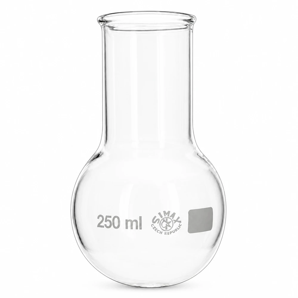 Ballon à fond plat de 250ml à col large en borosilicate avec bord arrondi Ballon en verre transparent de 250 ml à fond rond et col large pour des mesures précises