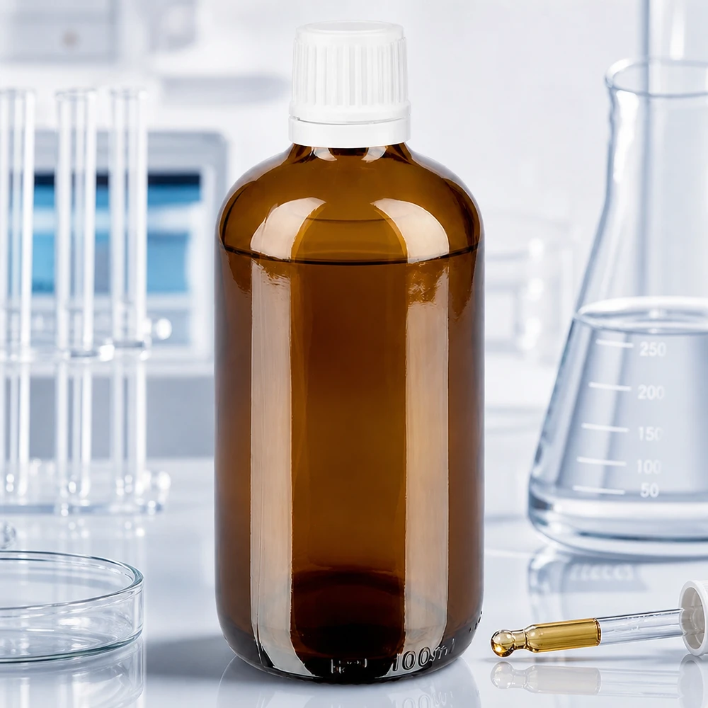 Flacon opacifiante de 100 ml en verre d'apothicaire avec bouchon à vis blanc à sécurité enfant