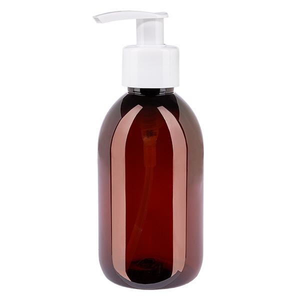 Bouteille PET 250ml avec pompe distributrice blanche Bouteille PET 250ml avec pompe distributrice blanche