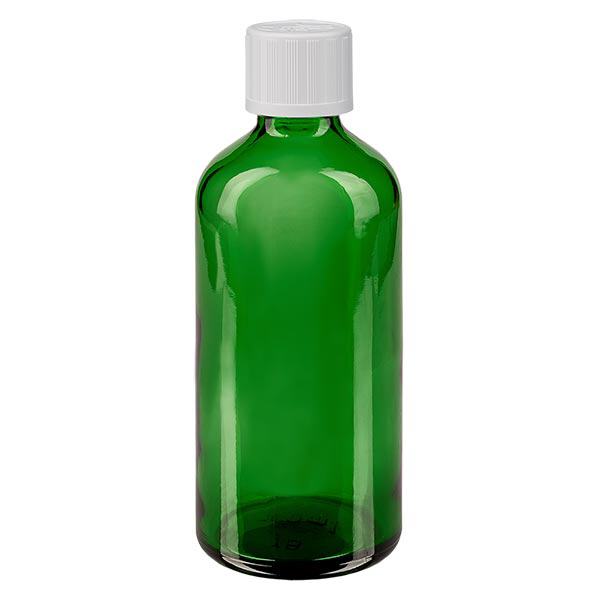 Flacon à pharmacie vert 100ml bouchon compte-gouttes blanc sécurité enfant standard