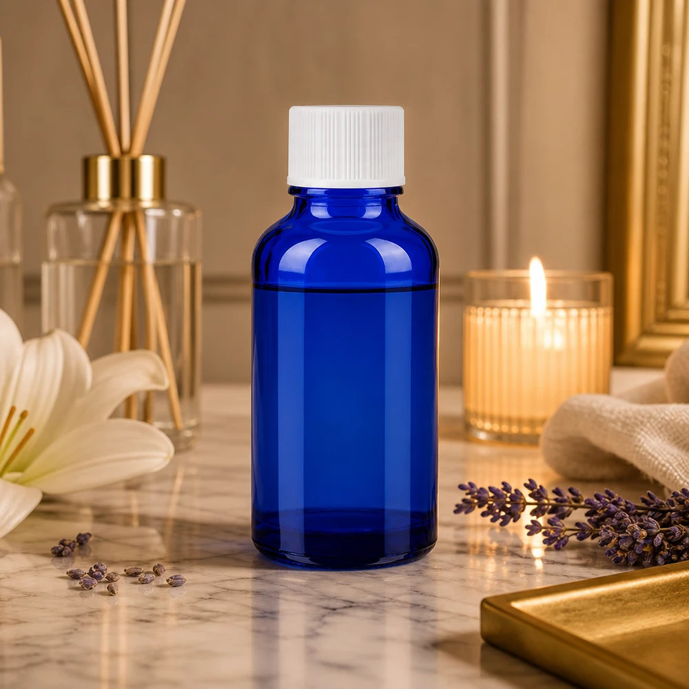 Flacon de 30ml 11mm SV blanc STD BlueLine UT18/30 Bouteille en verre bleu de 30 ml avec bouchon blanc idéale pour l'aromathérapie et la fabrication de cosmétiques DIY