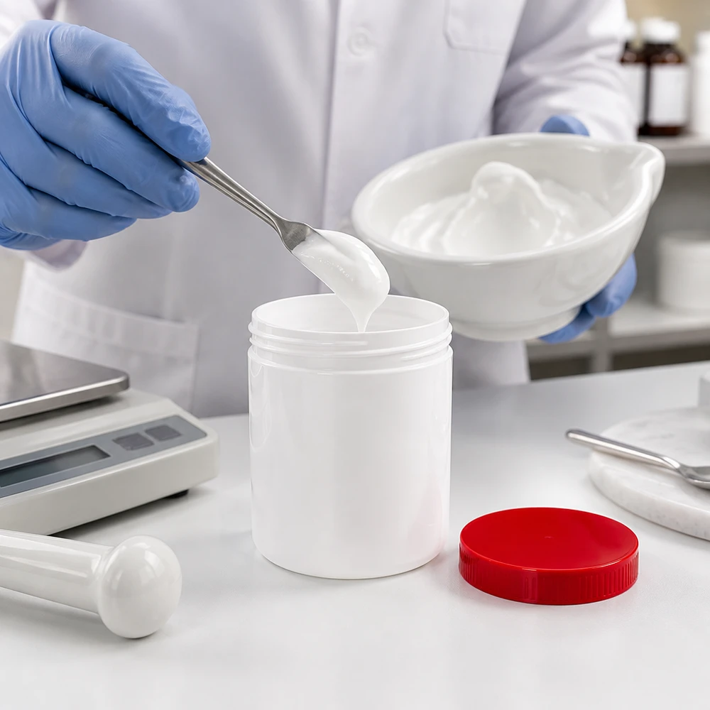 Pot à pommade 20 g, blanc, en PP, avec couvercle à vis rouge, adapté aux crèmes pour la peau, pommades et produits dermatologiques