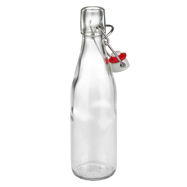 Bouteille en verre de 250 ml + bouchon mécanique en porcelaine UN..
