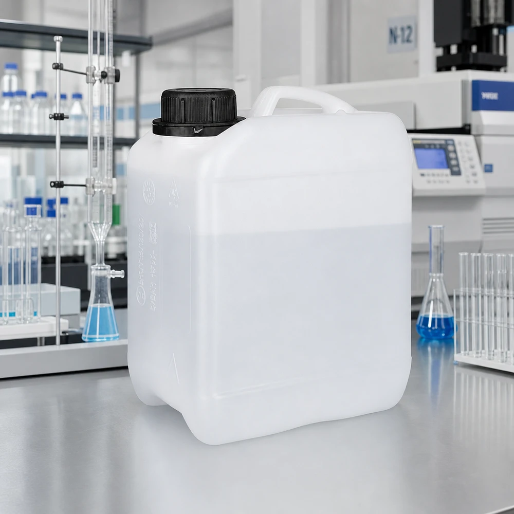 Bidon de 2.5 litres avec bouchon vissable bouchon d'inviolabilité Bidon compact en PEHD de 2,5 litres avec bouchon inviolable, destiné aux produits chimiques de laboratoire