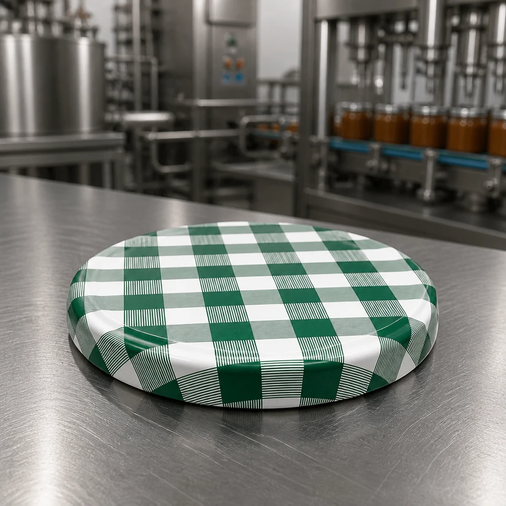 Couvercle bombé TO82 de 82 mm avec motif à carreaux verts et blancs pour bocaux de conserve
