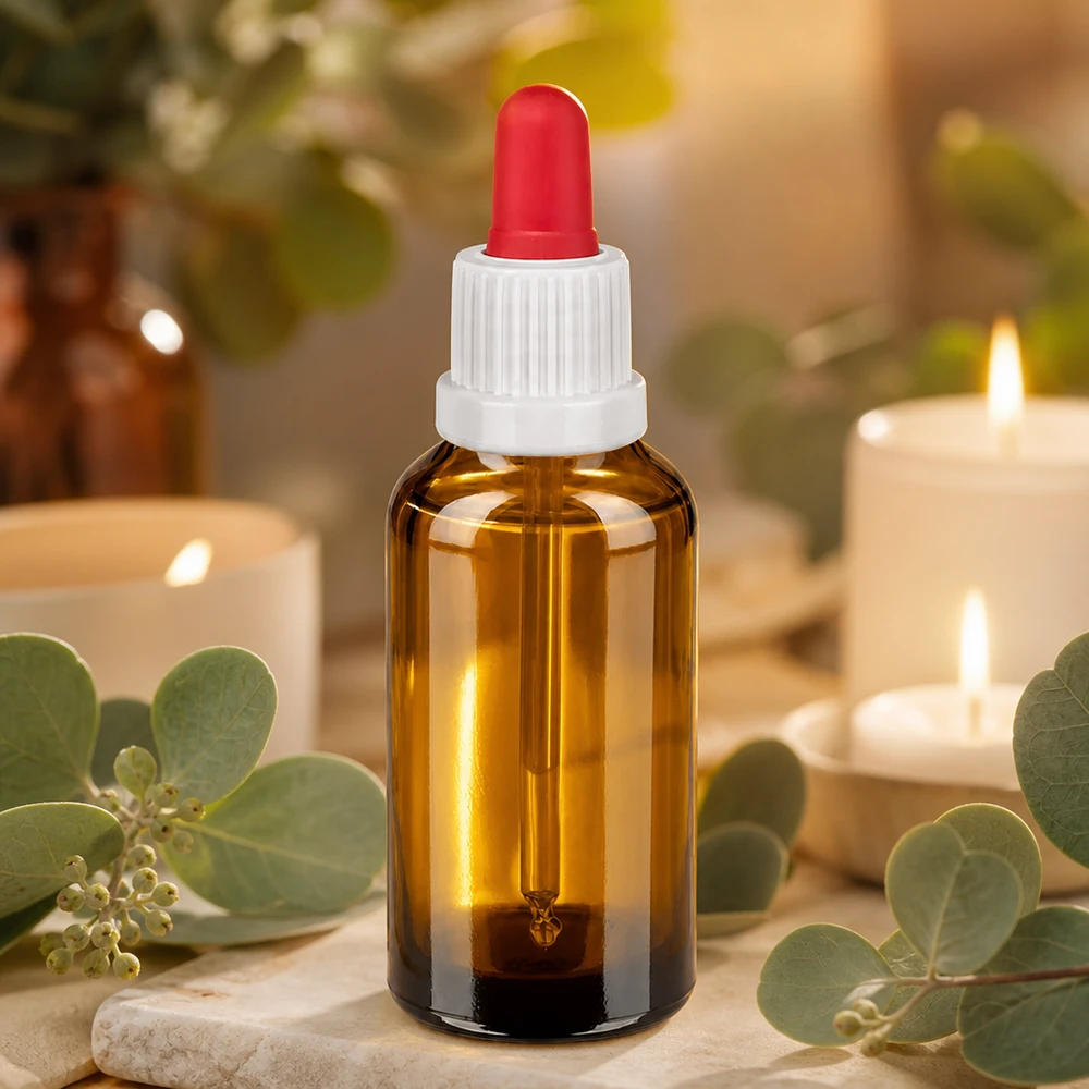 Bouteille pipette 30ml blanc/rouge OV BrownLine UT18/30 Flacon à pipette de 30 ml protégé contre les UV avec embout de pipette rouge de couleur contrastée pour un dosage précis