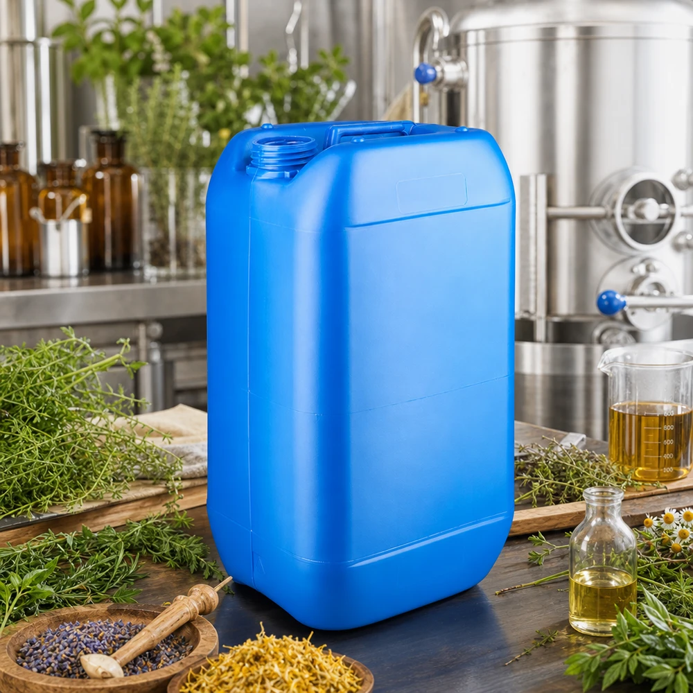 Bidon 15 litres bleu sans bouchon Bidon creux léger de 15 L, de couleur bleue, sans couvercle, destiné aux cosmétiques naturels et à la production pharmaceutique