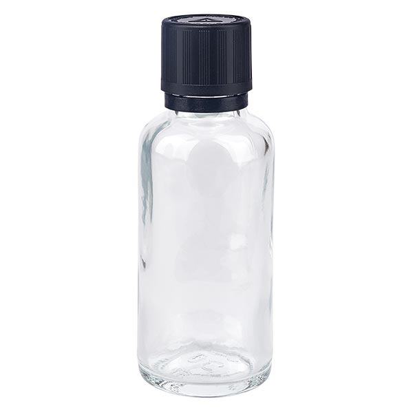 Flacon à pharmacie transparent 30ml bouchon inviolable 1mm noir sécurité enfant adapté aux aveugles bouchon inviolabilité