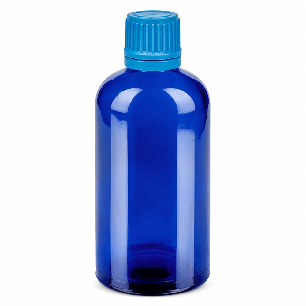 Flacon 100ml 11mm SV bleu OV BlueLine UT18/100 Bouteille compacte de 100 ml en bleu pour les huiles essentielles et les préparations liquides
