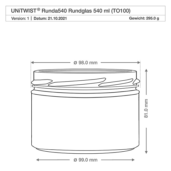 540ml Verre rond sans couvercle (TO100) UNiTWIST