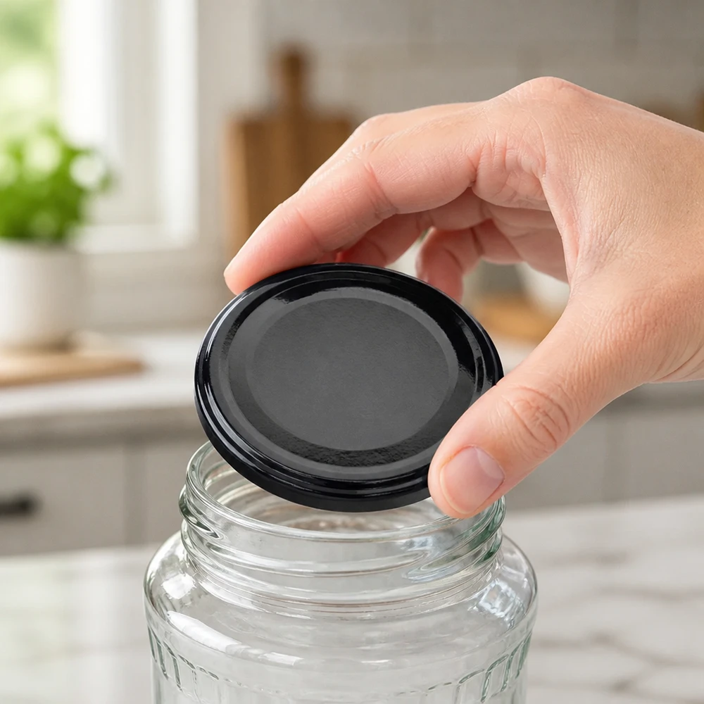 Couvercle UNiTWIST TO48 BasicSeal 48 mm en métal laqué noir pour bocaux de conserve