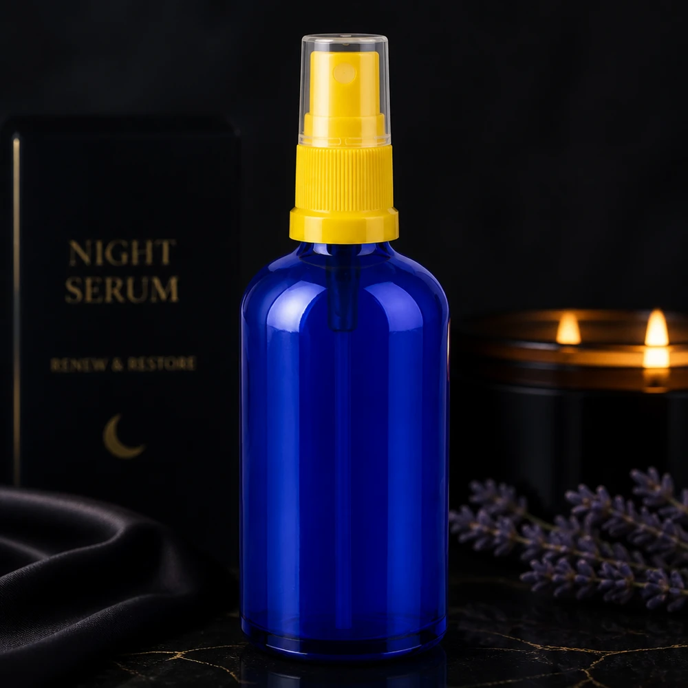 Vaporisateur 100ml jaune/tr. STD BlueLine UT18/100 Bouteille en verre robuste de 100 ml avec pompe de pulvérisation pour un dosage précis des sérums et des essences