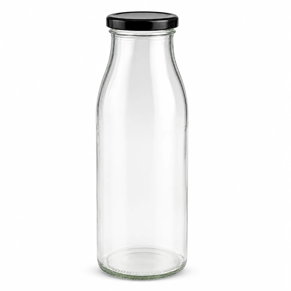 500ml Bouteille avec couvercle BasicSeal noir UNiTWIST Bouteille en verre 500ml avec couvercle noir BasicSeal certifié UN transparent vide Photo produit
