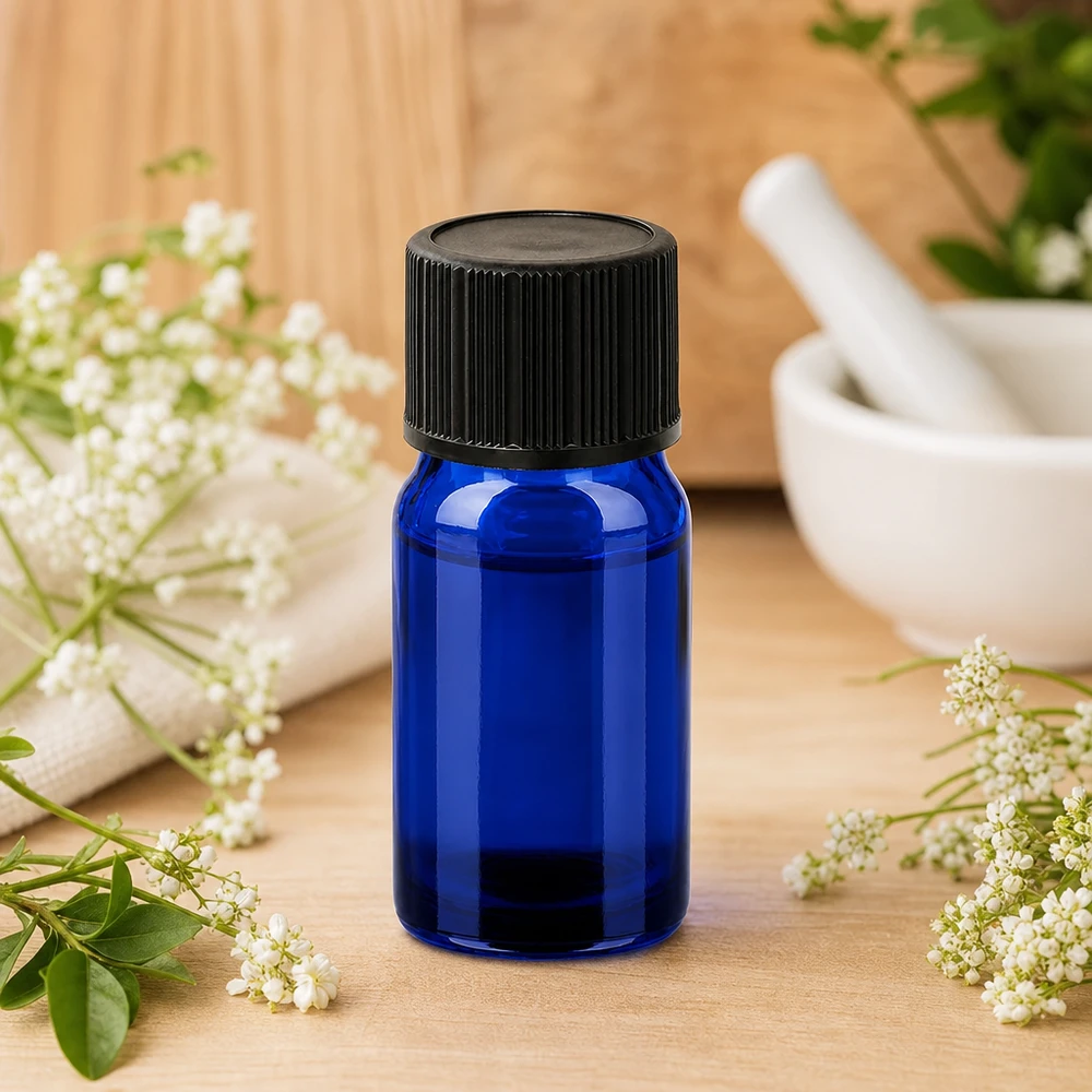 Flacon compte-goutte 5ml 1mm noir STD BlueLine UT18/5 Flacon compte-gouttes maniable de 5 ml en bleu cobalt avec bouchon à vis noir de sécurité pour les enfants