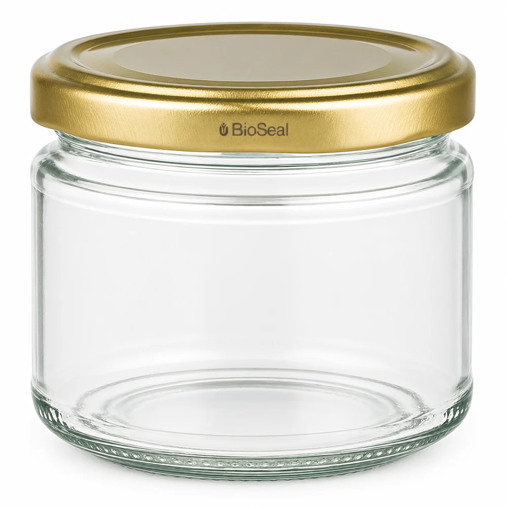 330ml Verre rond avec couvercle BioSeal or UNiTWIST UniTWIST Runda330 Pot de conservation avec couvercle TO82 BioSeal doré en verre transparent pour la conservation
