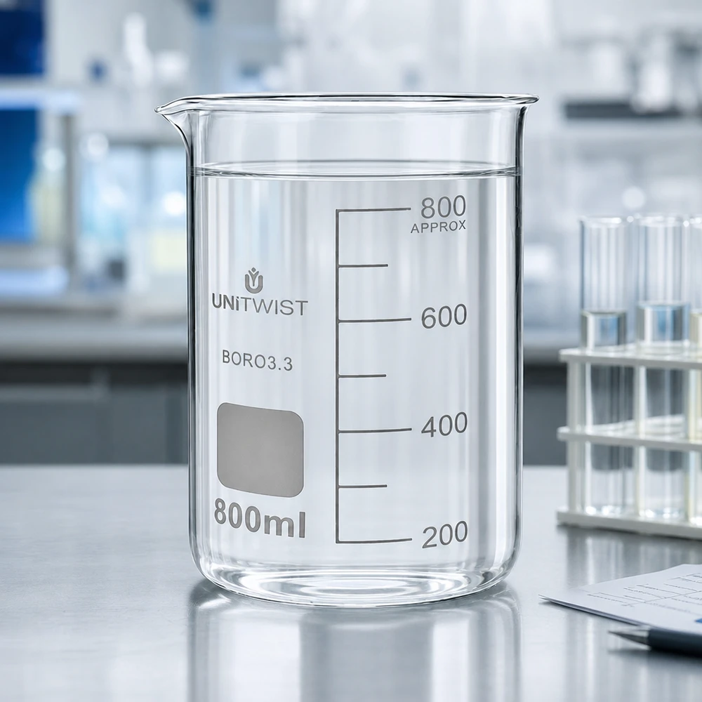 Verrerie de laboratoire UNITWIST, 800 ml, forme cylindrique haute, en borosilicate, résistante à la chaleur, avec bec verseur