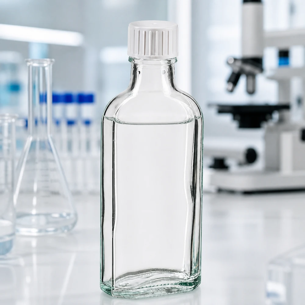 Petite bouteille rectangulaire en verre transparent de 100 ml, avec bouchon à vis et bec verseur