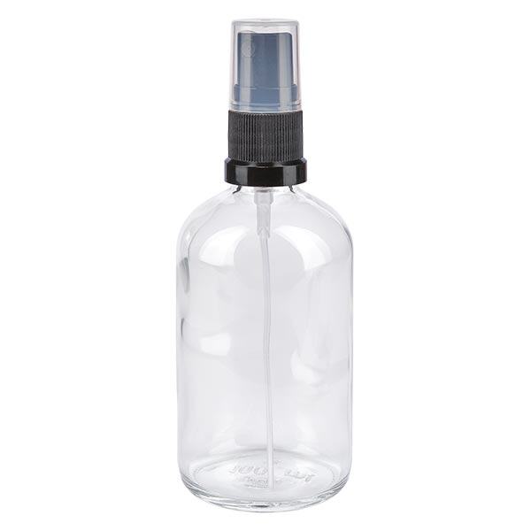 Flacon de pharmacie clair 100ml embout spray noir Flacon de pharmacie clair 100ml embout spray noir