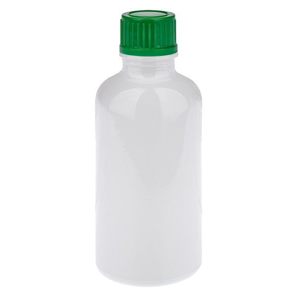Flacon de 50 ml avec bouchon à vis vert de 11 mm, standard WhiteLine UT18/50 Flacon de 50 ml avec bouchon à vis vert de 11 mm, standard WhiteLine UT18/50