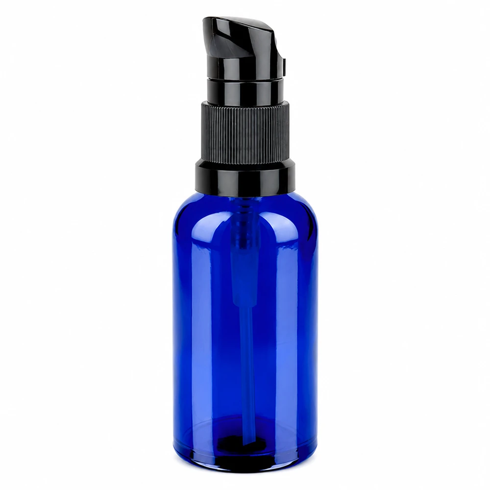 50ml flacon pompe noir STD BlueLine UT18/50 Flacon pompe bleu de haute qualité 50ml avec distributeur en verre noir