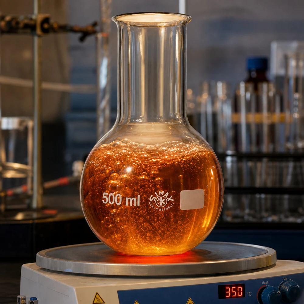 Ballon à fond plat 500 ml à col large, en verre borosilicate avec bord renforcé Ballon à pied professionnel 500ml en environnement de laboratoire pour la chimie analytique et les travaux de recherche