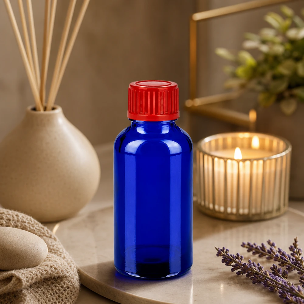 Flacon de 30ml 11mm SV rouge STD BlueLine UT18/30 Bouteille en verre écologique de 30 ml de la série BlueLine pour un emballage de produit durable