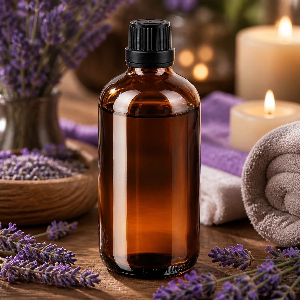 Flacon compte-gouttes de 100 ml en verre d'apothicaire avec bouchon OV noir, destiné à l'aromathérapie et au bien-être
